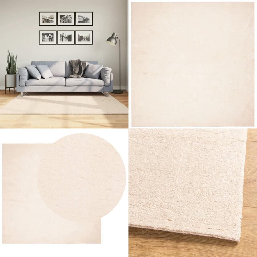 VidaXL Vloerkleed HUARTE laagpolig zacht wasbaar 160x160 cm beige Vloerkleed Vloerkleden Tapijt Vloerbedekking