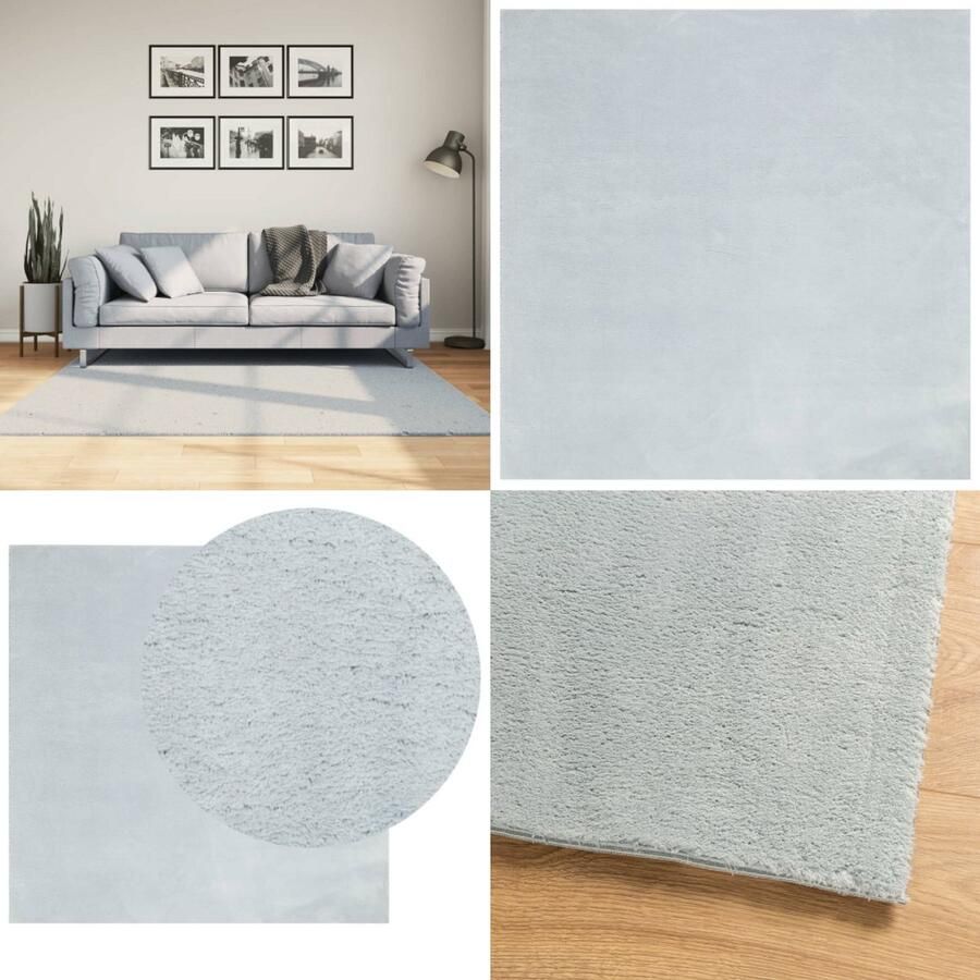 VidaXL Vloerkleed HUARTE laagpolig zacht wasbaar 160x160 cm blauw Vloerkleed Vloerkleden Tapijt Vloerbedekking