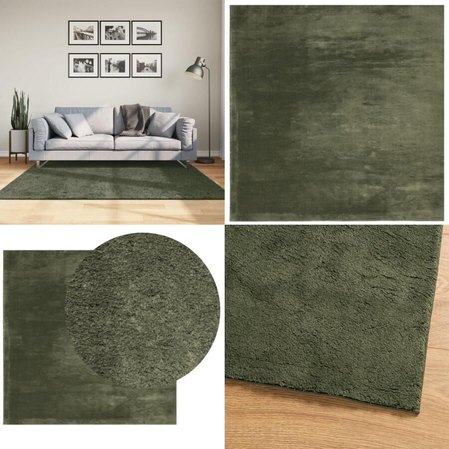 VidaXL Vloerkleed HUARTE laagpolig zacht wasbaar 160x160 cm bosgroen Vloerkleed Vloerkleden Tapijt Vloerbedekking