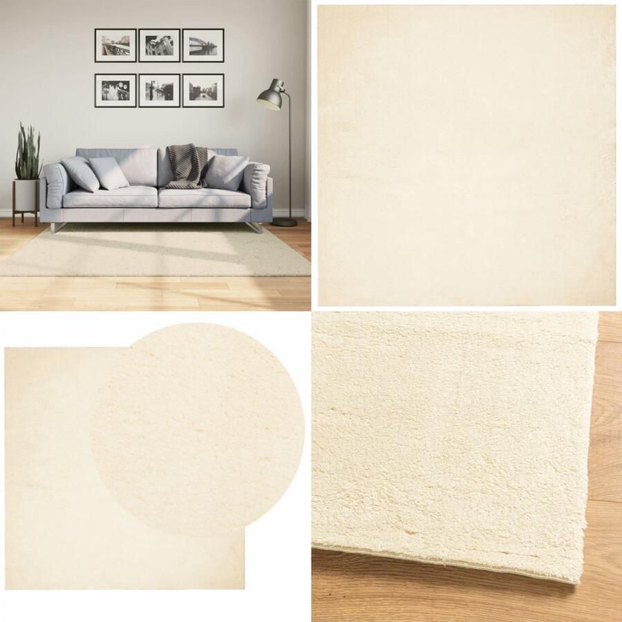 VidaXL Vloerkleed HUARTE laagpolig zacht wasbaar 160x160 cm crème Vloerkleed Vloerkleden Tapijt Vloerbedekking