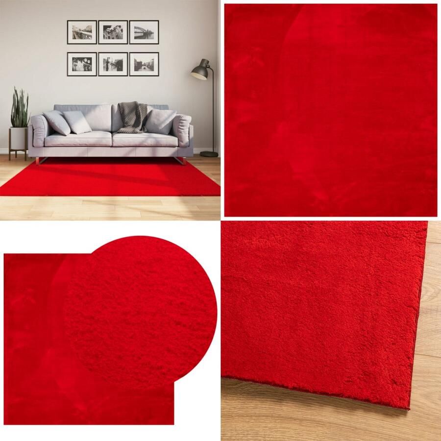 VidaXL Vloerkleed HUARTE laagpolig zacht wasbaar 160x160 cm rood Vloerkleed Vloerkleden Tapijt Vloerbedekking