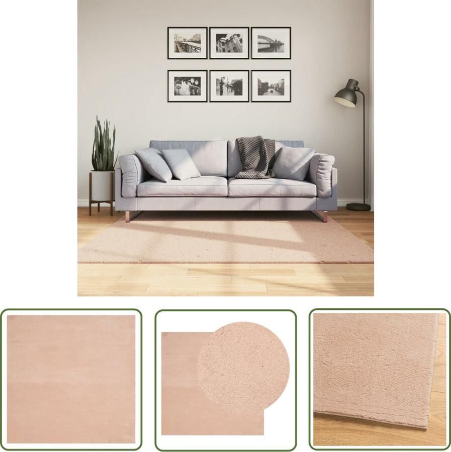 The Living Store HUARTE Vloerkleed 160 x 160 cm Roze Superzacht en pluizig Anti-slip Machinewasbaar 100% polyester Vloerkleed Huarte Roze Zacht Pluizig - Foto 2