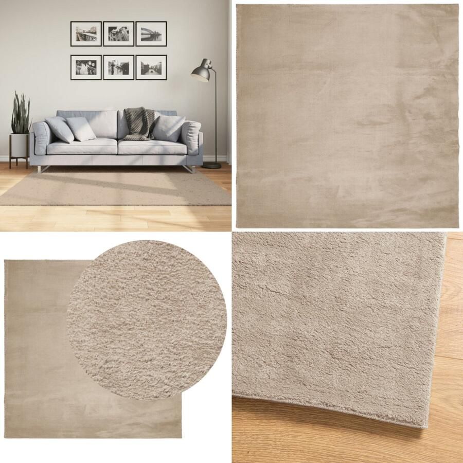 VidaXL Vloerkleed HUARTE laagpolig zacht wasbaar 160x160cm zandkleurig Vloerkleed Vloerkleden Tapijt Vloerbedekking