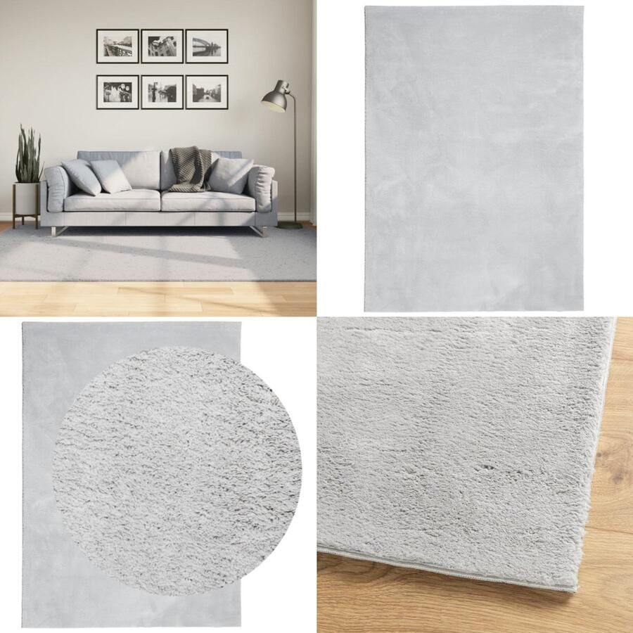 The Living Store Vloerkleed HUARTE laagpolig zacht wasbaar 160x230 cm grijs Vloerkleed Grijze Vloerkleed Zacht Vloerkleed Polyester Vloerkleed Anti Slip Vloerkleed