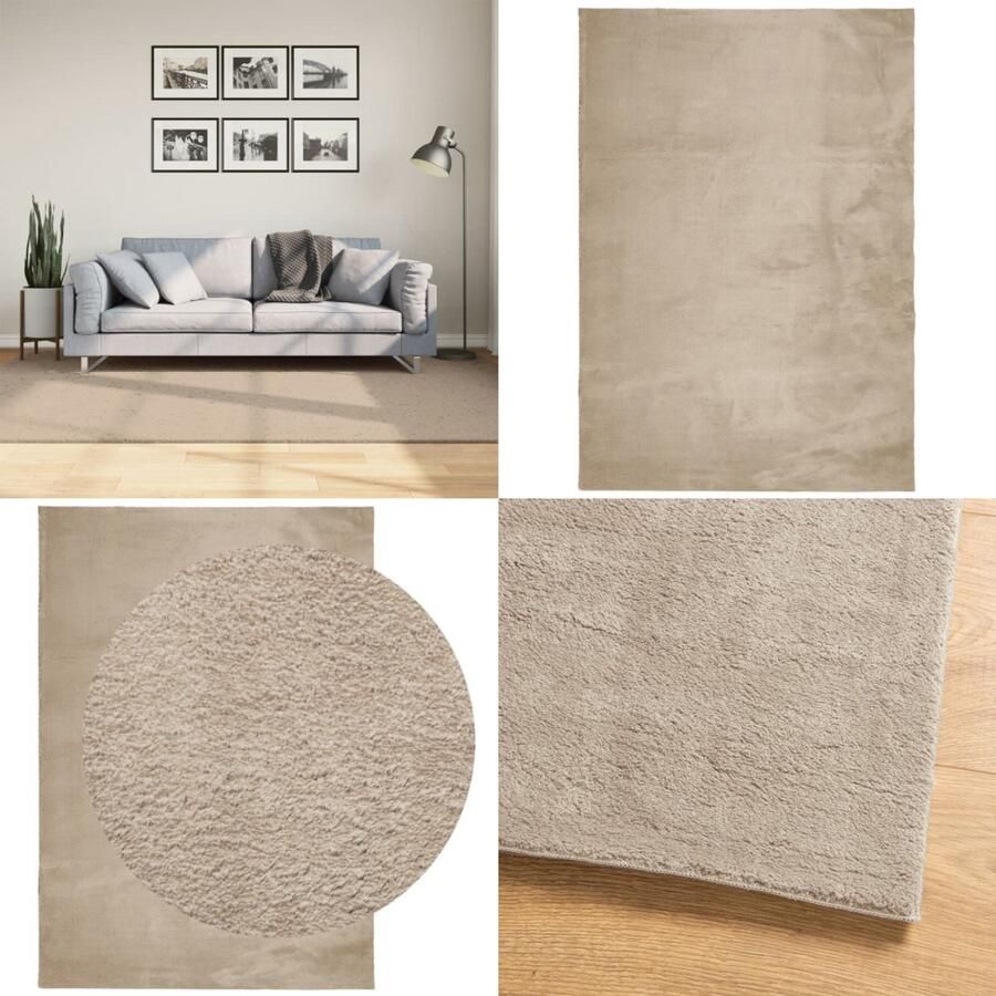 VidaXL Vloerkleed HUARTE laagpolig zacht wasbaar 160x230cm zandkleurig Vloerkleed Vloerkleden Tapijt Vloerbedekking