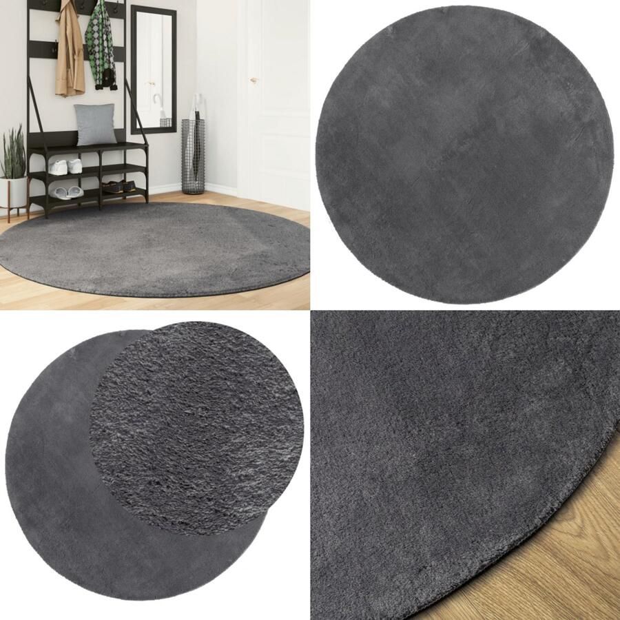VidaXL Vloerkleed HUARTE laagpolig zacht wasbaar Ø 200 cm antraciet Vloerkleed Vloerkleden Tapijt Vloerbedekking