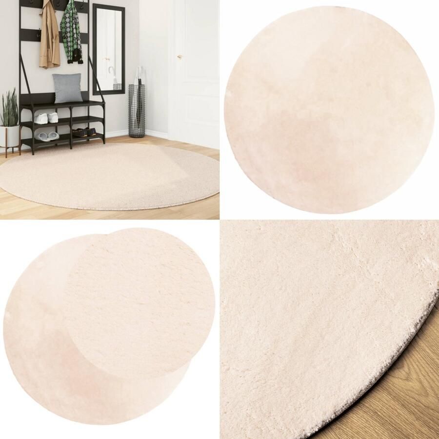 VidaXL Vloerkleed HUARTE laagpolig zacht wasbaar Ø 200 cm beige Vloerkleed Vloerkleden Tapijt Vloerbedekking