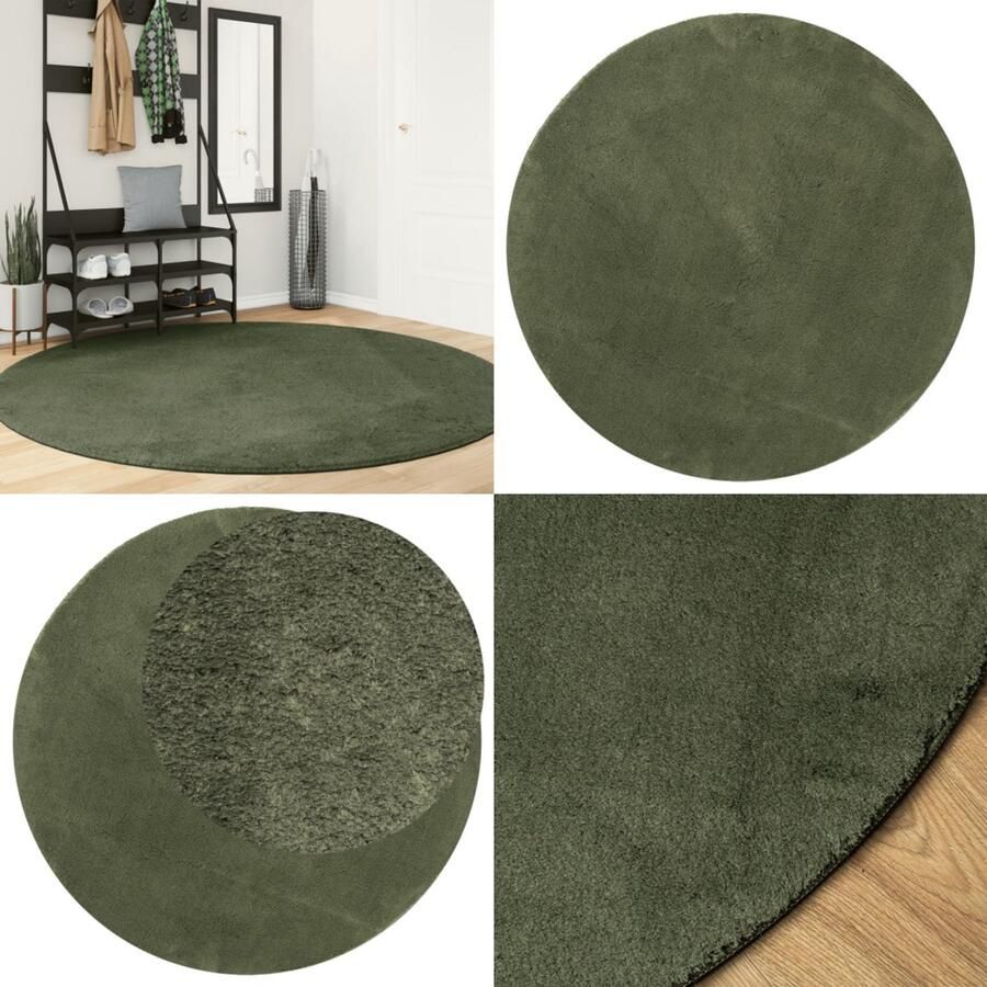 VidaXL Vloerkleed HUARTE laagpolig zacht wasbaar Ø 200 cm bosgroen Vloerkleed Vloerkleden Tapijt Vloerbedekking