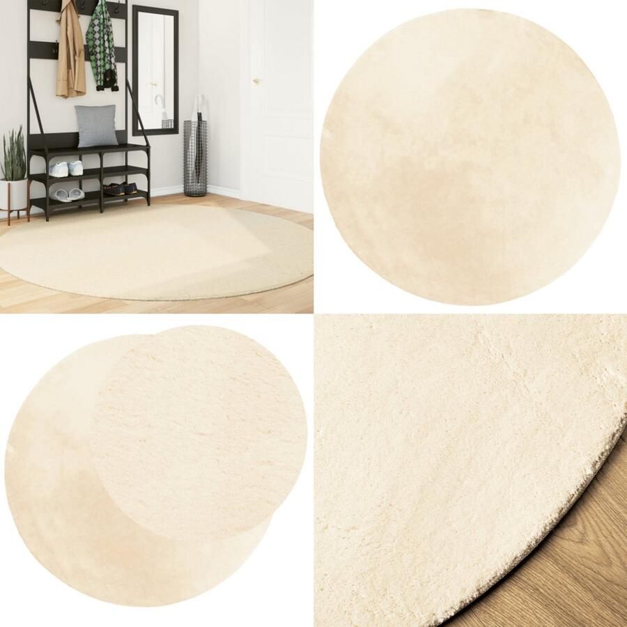 VidaXL Vloerkleed HUARTE laagpolig zacht wasbaar Ø 200 cm crème Vloerkleed Vloerkleden Tapijt Vloerbedekking