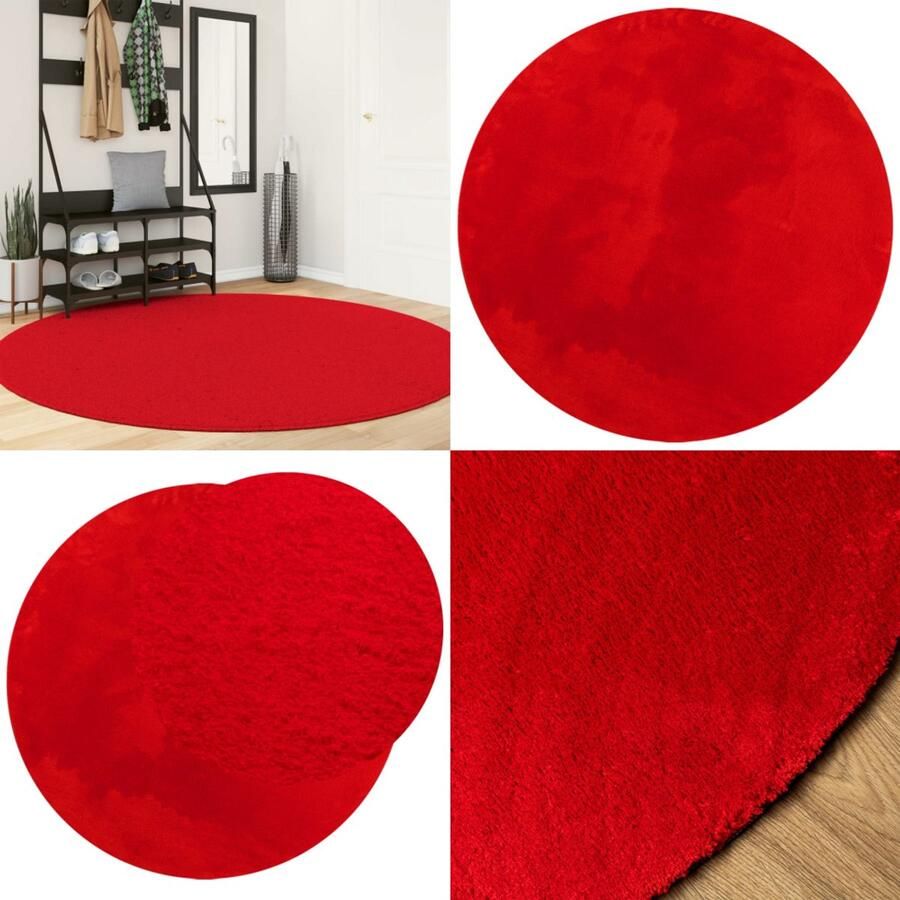 VidaXL Vloerkleed HUARTE laagpolig zacht wasbaar Ø 200 cm rood Vloerkleed Vloerkleden Tapijt Vloerbedekking