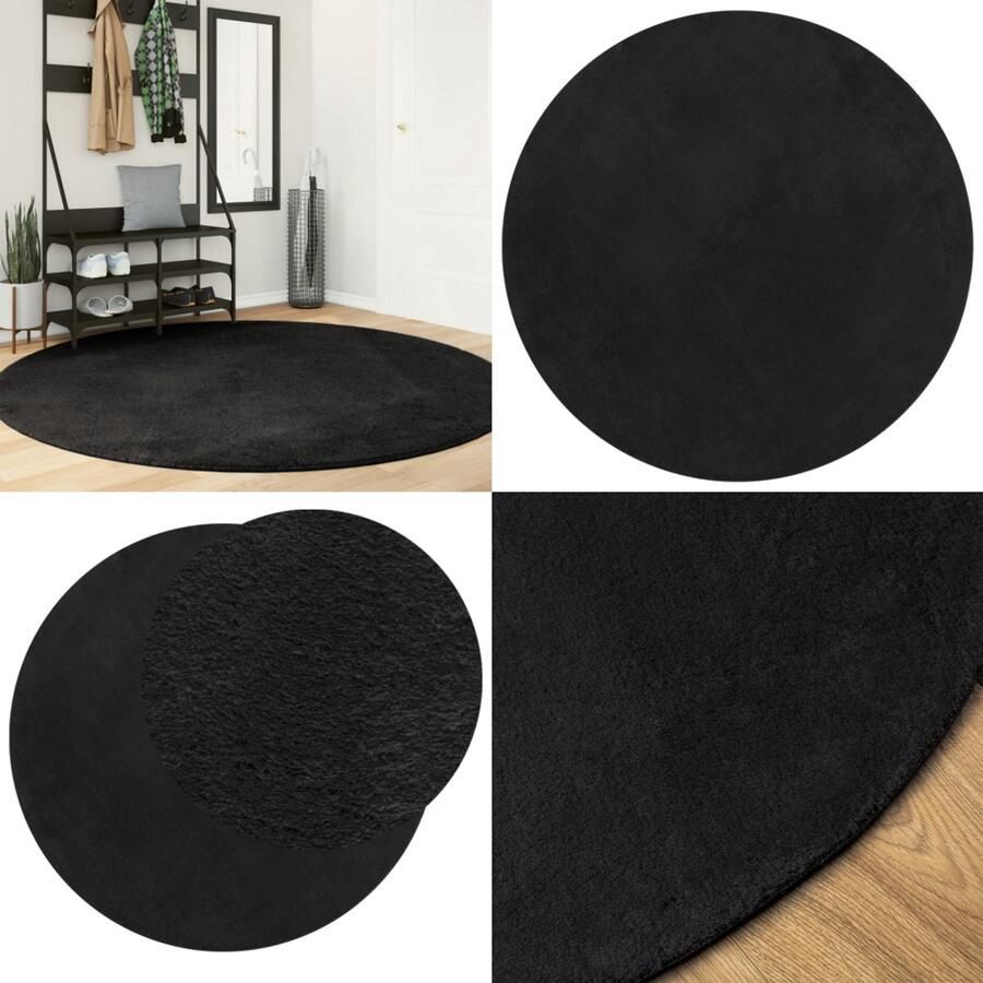 VidaXL Vloerkleed HUARTE laagpolig zacht wasbaar Ø 200 cm zwart Vloerkleed Vloerkleden Tapijt Vloerbedekking