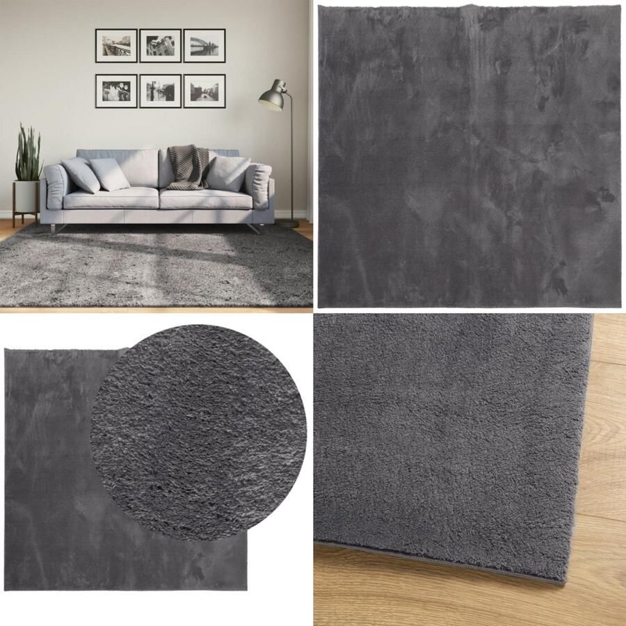 VidaXL Vloerkleed HUARTE laagpolig zacht wasbaar 200x200 cm antraciet Vloerkleed Vloerkleden Tapijt Vloerbedekking