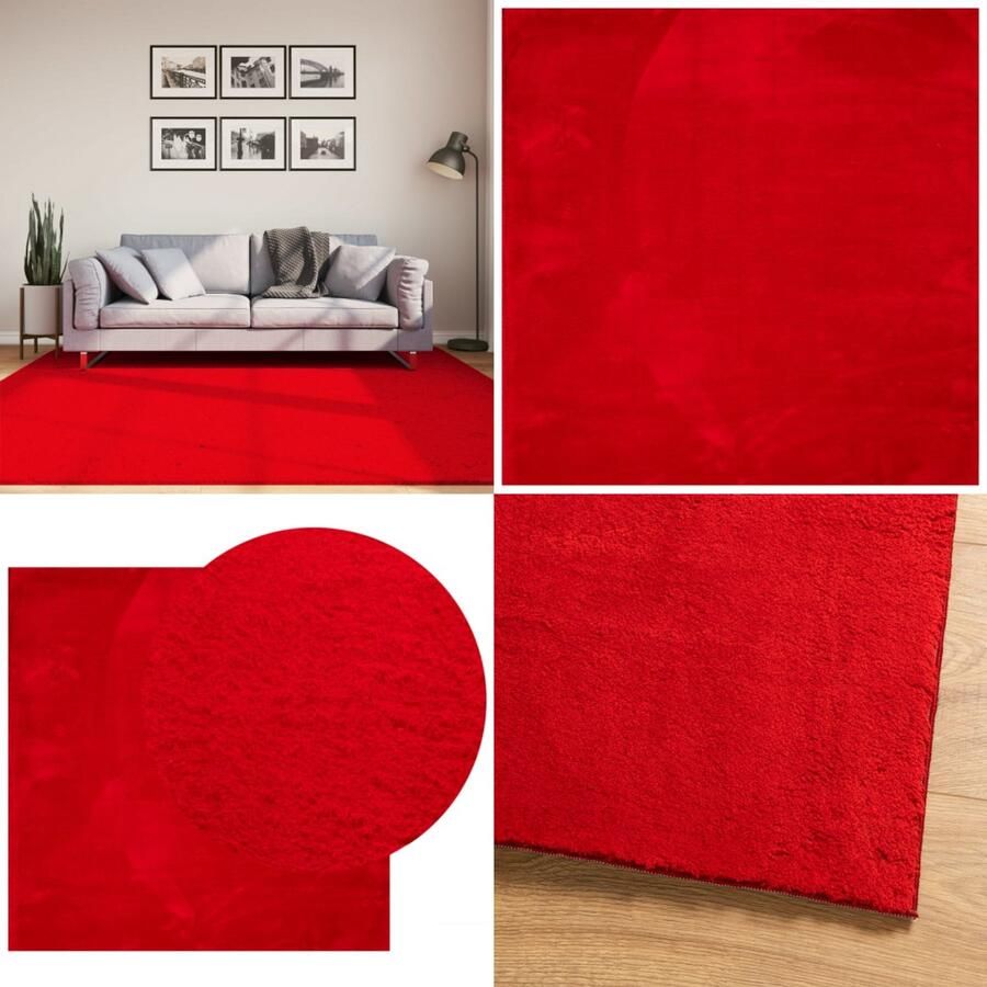 VidaXL Vloerkleed HUARTE laagpolig zacht wasbaar 200x200 cm rood Vloerkleed Vloerkleden Tapijt Vloerbedekking