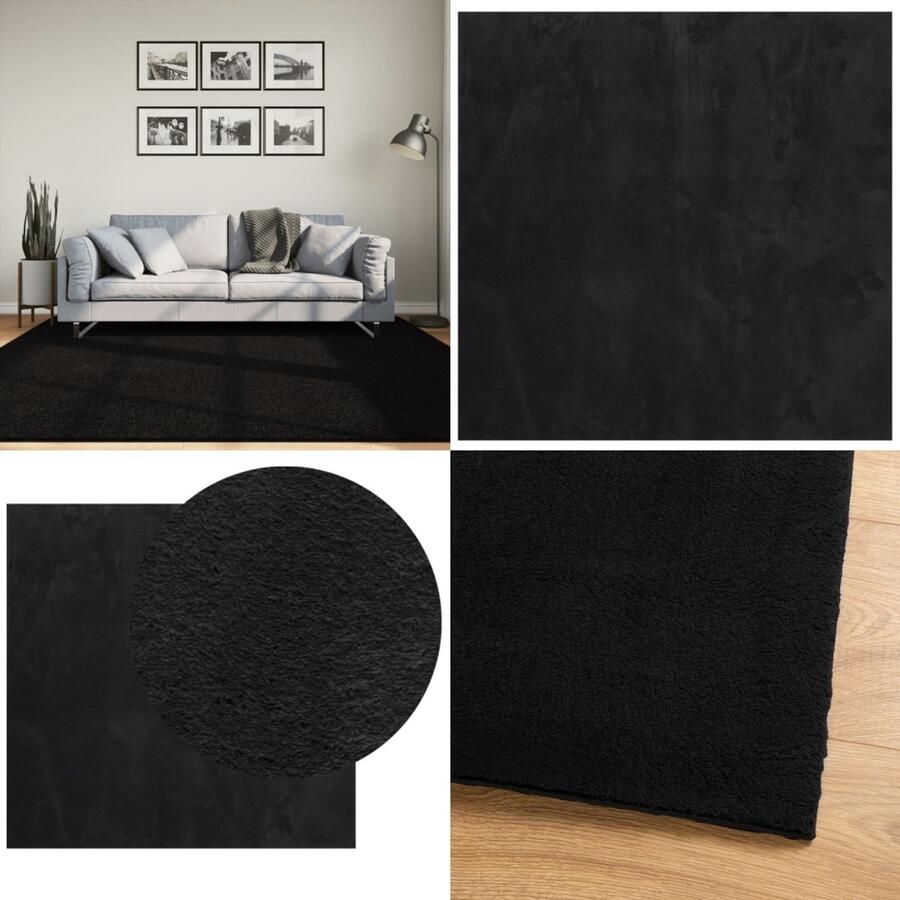 VidaXL Vloerkleed HUARTE laagpolig zacht wasbaar 200x200 cm zwart Vloerkleed Vloerkleden Tapijt Vloerbedekking