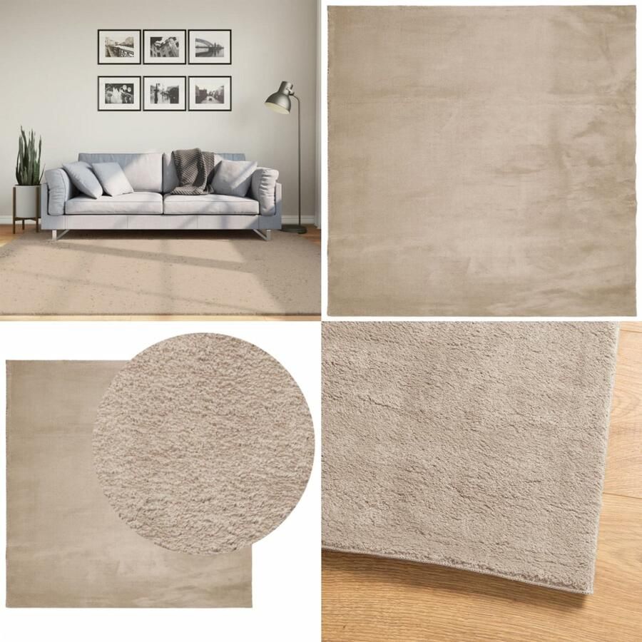 VidaXL Vloerkleed HUARTE laagpolig zacht wasbaar 200x200cm zandkleurig Vloerkleed Vloerkleden Tapijt Vloerbedekking