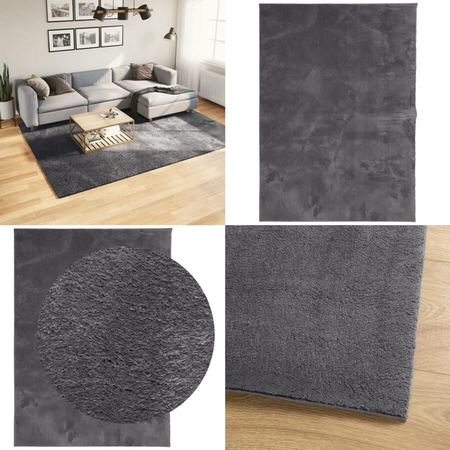 The Living Store HUARTE Vloerkleed 200 x 280 cm Antraciet Polyestermateriaal met 18 mm Poolhoogte Vloerkleed Antraciet Polyester Zacht Anti Slip - Foto 2