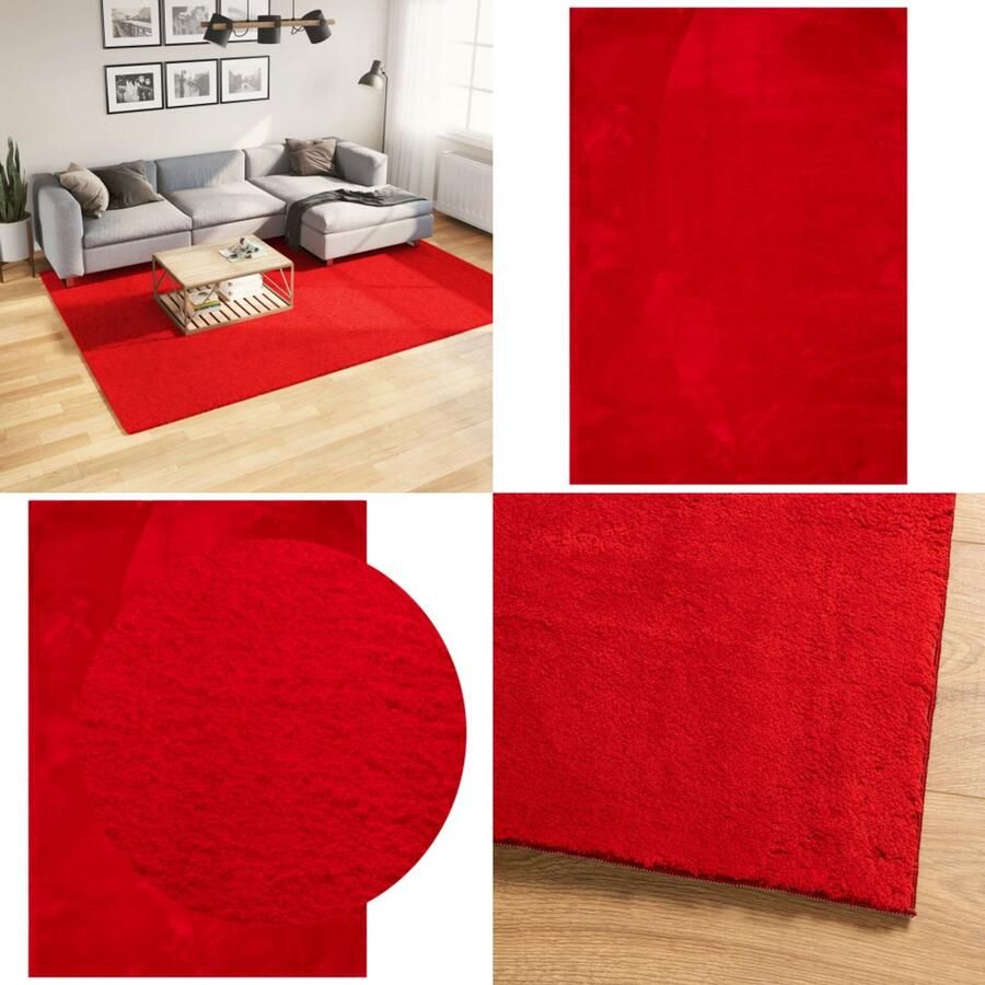 The Living Store HUARTE Vloerkleed 200 x 280 cm Rood Fluffy Polyester Eco-Friendly Vloerkleed Rode Vloerkleed Zacht Vloerkleed Fluffy Vloerkleed Polyester Vloerkleed - Foto 2