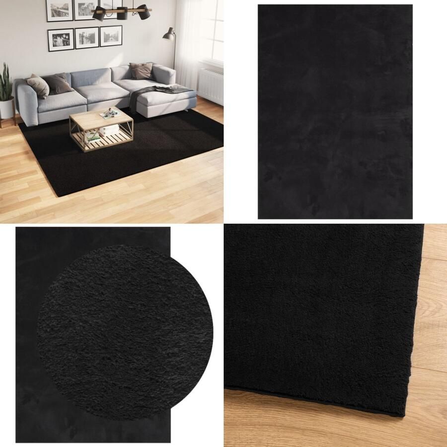 The Living Store HUARTE Vloerkleed 200 x 280 cm Modern vachtachtig uiterlijk Vloerkleed Modern Vloerkleed Zwarte Vloerkleed Polyester Vloerkleed Groot Vloerkleed - Foto 2