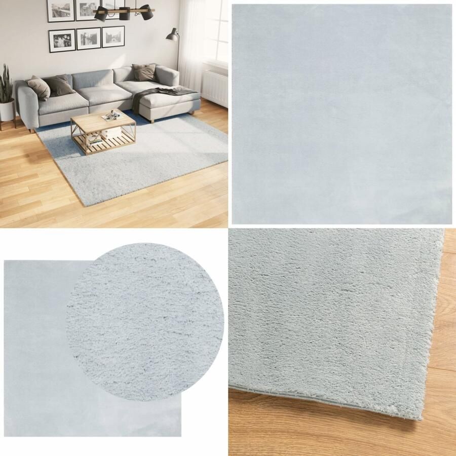 VidaXL Vloerkleed HUARTE laagpolig zacht wasbaar 240x240 cm blauw Vloerkleed Vloerkleden Tapijt Vloerbedekking