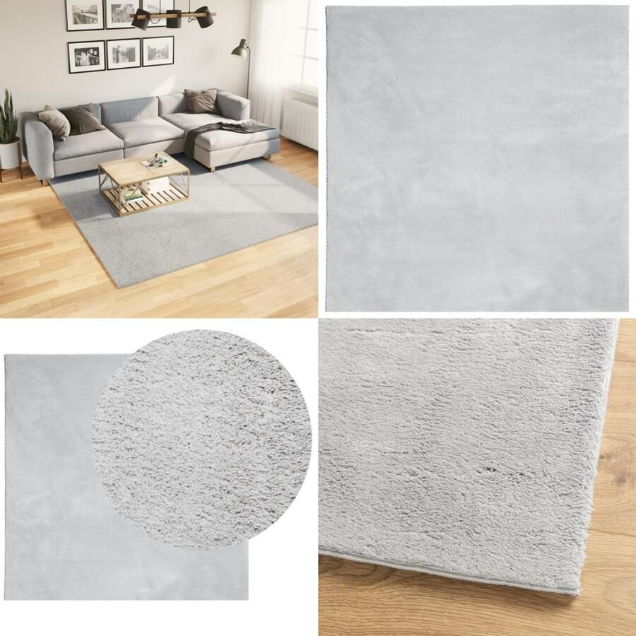 VidaXL Vloerkleed HUARTE laagpolig zacht wasbaar 240x240 cm grijs Vloerkleed Vloerkleden Tapijt Vloerbedekking