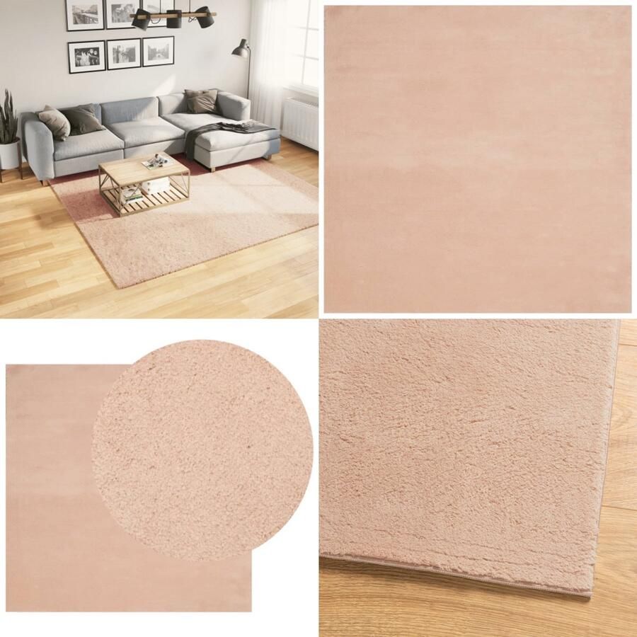 VidaXL Vloerkleed HUARTE laagpolig zacht wasbaar 240x240 cm roze Vloerkleed Vloerkleden Tapijt Vloerbedekking