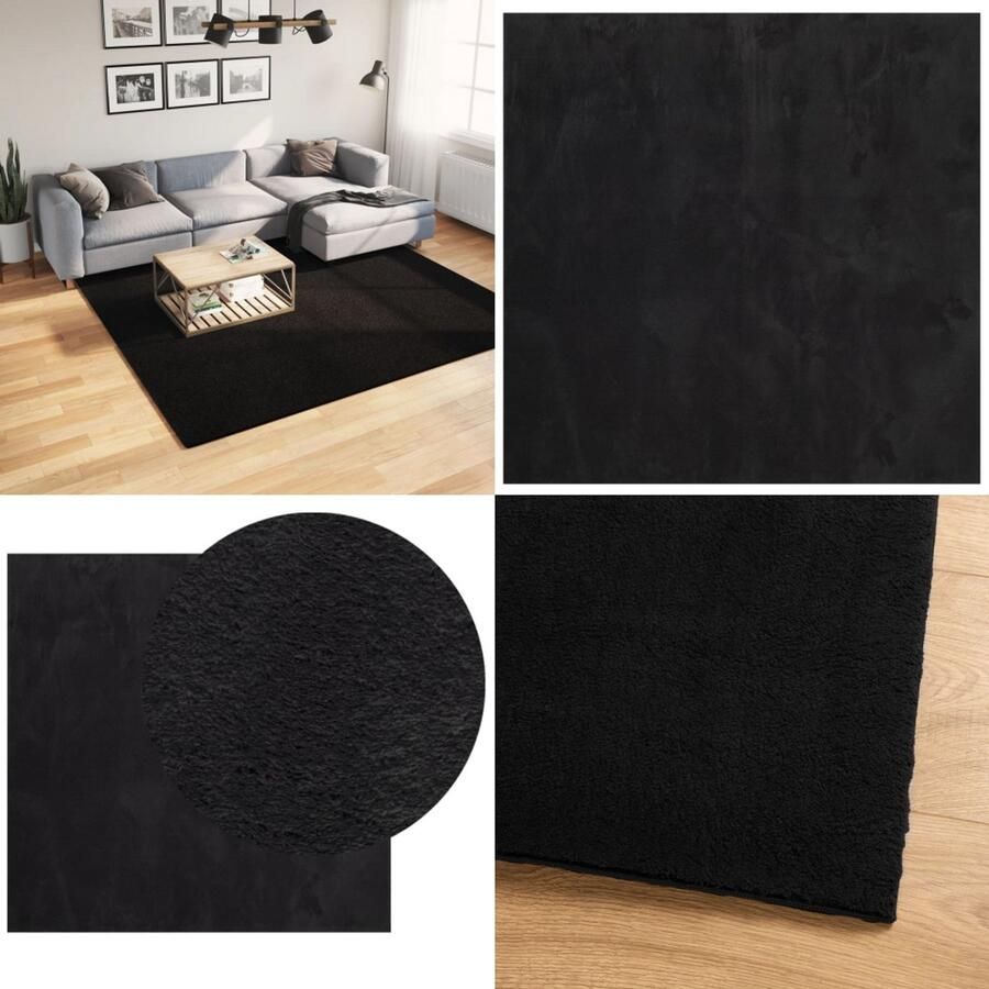VidaXL Vloerkleed HUARTE laagpolig zacht wasbaar 240x240 cm zwart Vloerkleed Vloerkleden Tapijt Vloerbedekking