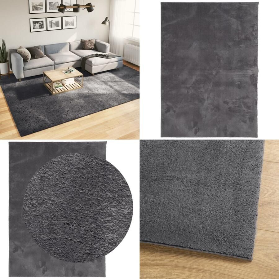 VidaXL Vloerkleed HUARTE laagpolig zacht wasbaar 240x340 cm antraciet Vloerkleed Vloerkleden Tapijt Vloerbedekking