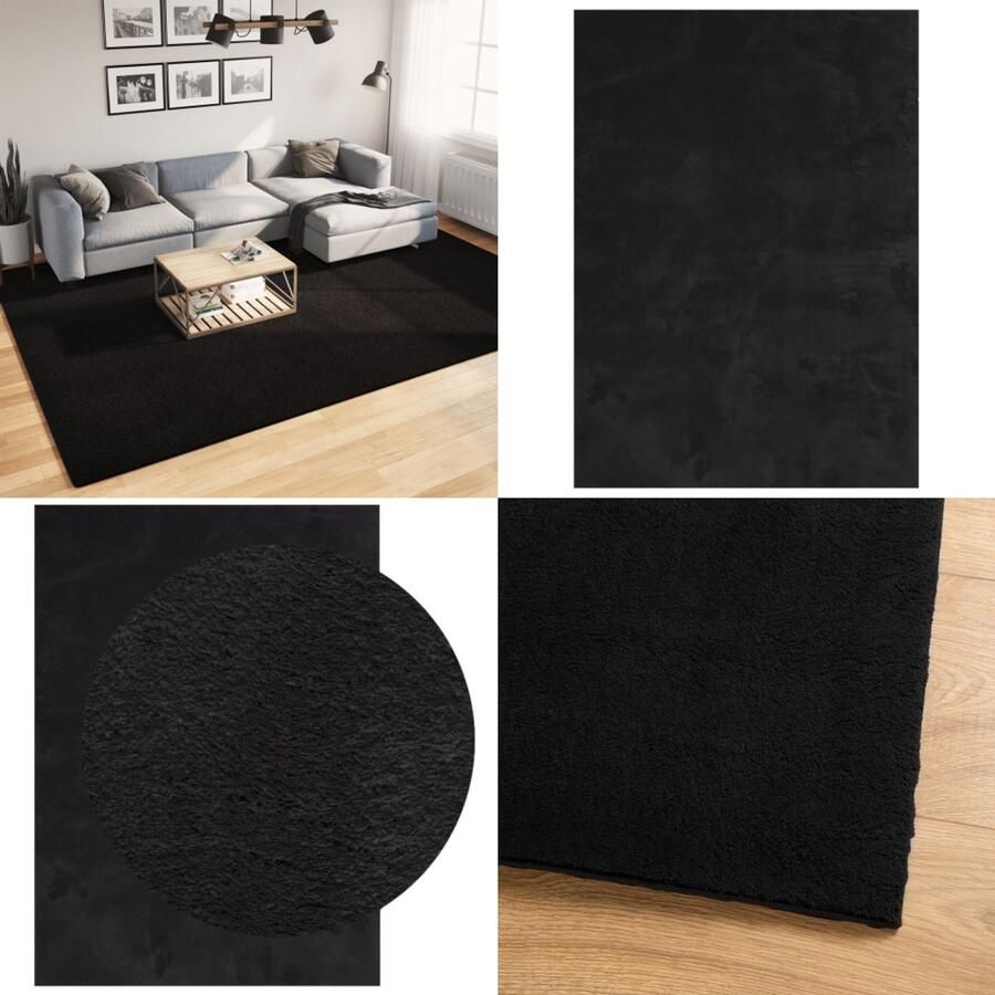VidaXL Vloerkleed HUARTE laagpolig zacht wasbaar 240x340 cm zwart Vloerkleed Vloerkleden Tapijt Vloerbedekking