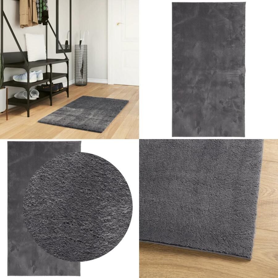 VidaXL Vloerkleed HUARTE laagpolig zacht wasbaar 60x110 cm antraciet Vloerkleed Vloerkleden Tapijt Vloerbedekking