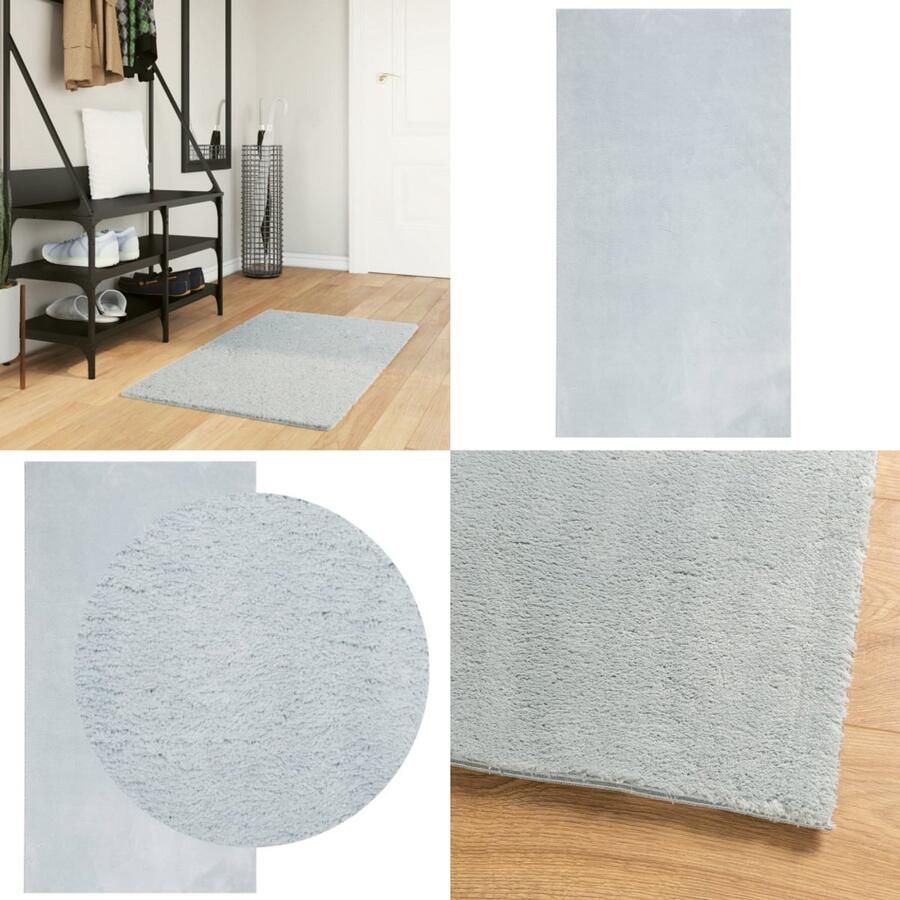 VidaXL Vloerkleed HUARTE laagpolig zacht wasbaar 60x110 cm blauw Vloerkleed Vloerkleden Tapijt Vloerbedekking
