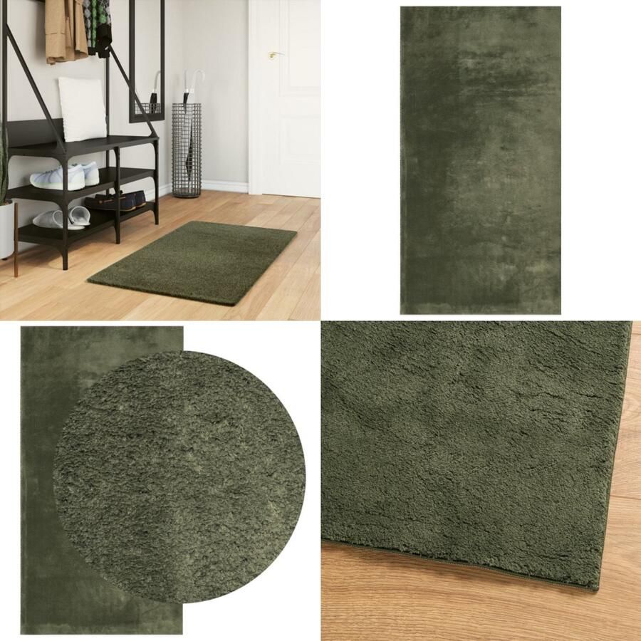 VidaXL Vloerkleed HUARTE laagpolig zacht wasbaar 60x110 cm bosgroen Vloerkleed Vloerkleden Tapijt Vloerbedekking
