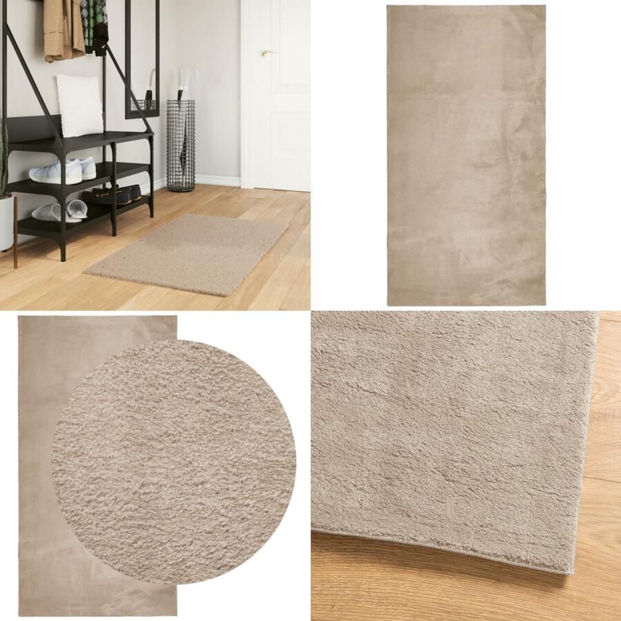 VidaXL Vloerkleed HUARTE laagpolig zacht wasbaar 60x110 cm zandkleurig Vloerkleed Vloerkleden Tapijt Vloerbedekking