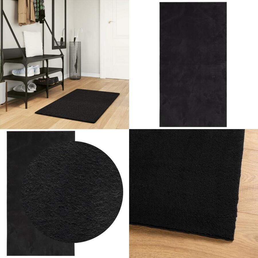 VidaXL Vloerkleed HUARTE laagpolig zacht wasbaar 60x110 cm zwart Vloerkleed Vloerkleden Tapijt Vloerbedekking