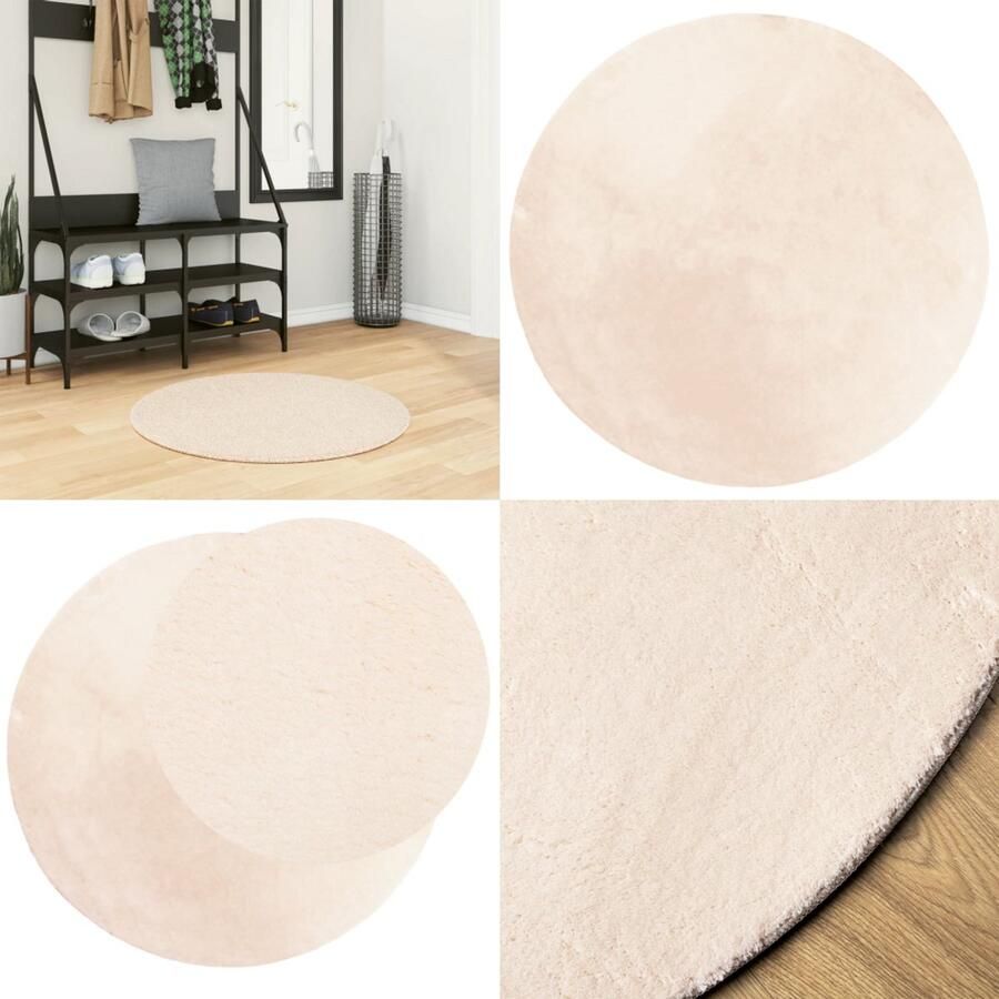 VidaXL Vloerkleed HUARTE laagpolig zacht wasbaar Ø 80 cm beige Vloerkleed Vloerkleden Tapijt Vloerbedekking