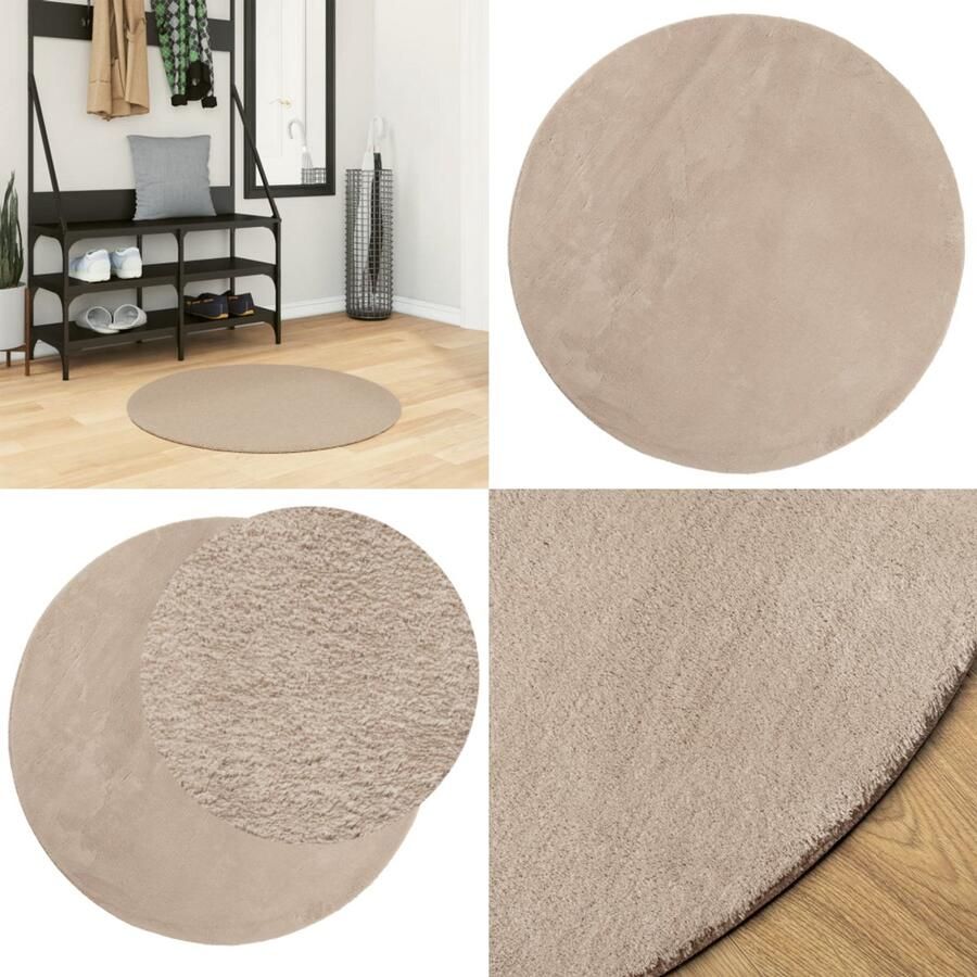 VidaXL Vloerkleed HUARTE laagpolig zacht wasbaar Ø 80 cm zandkleurig Vloerkleed Vloerkleden Tapijt Vloerbedekking