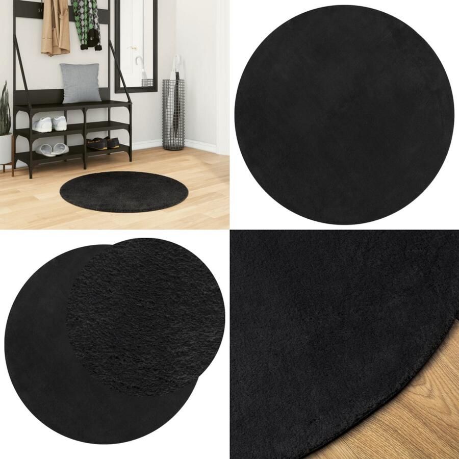 VidaXL Vloerkleed HUARTE laagpolig zacht wasbaar Ø 80 cm zwart Vloerkleed Vloerkleden Tapijt Vloerbedekking