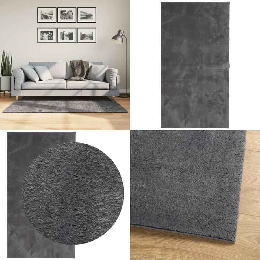 VidaXL Vloerkleed HUARTE laagpolig zacht wasbaar 80x150 cm antraciet Vloerkleed Vloerkleden Tapijt Vloerbedekking