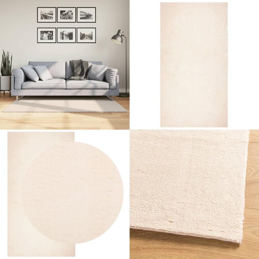 VidaXL Vloerkleed HUARTE laagpolig zacht wasbaar 80x150 cm beige Vloerkleed Vloerkleden Tapijt Vloerbedekking