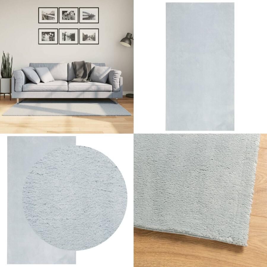 VidaXL Vloerkleed HUARTE laagpolig zacht wasbaar 80x150 cm blauw Vloerkleed Vloerkleden Tapijt Vloerbedekking