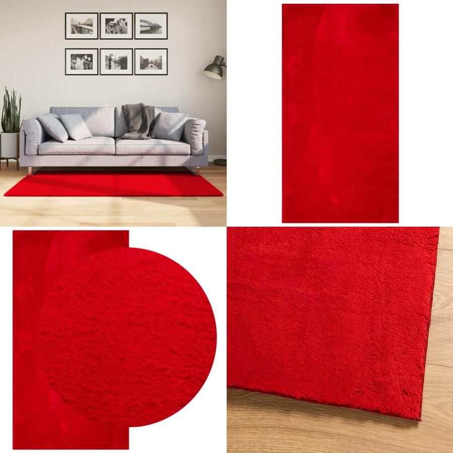 VidaXL Vloerkleed HUARTE laagpolig zacht wasbaar 80x150 cm rood Vloerkleed Vloerkleden Tapijt Vloerbedekking