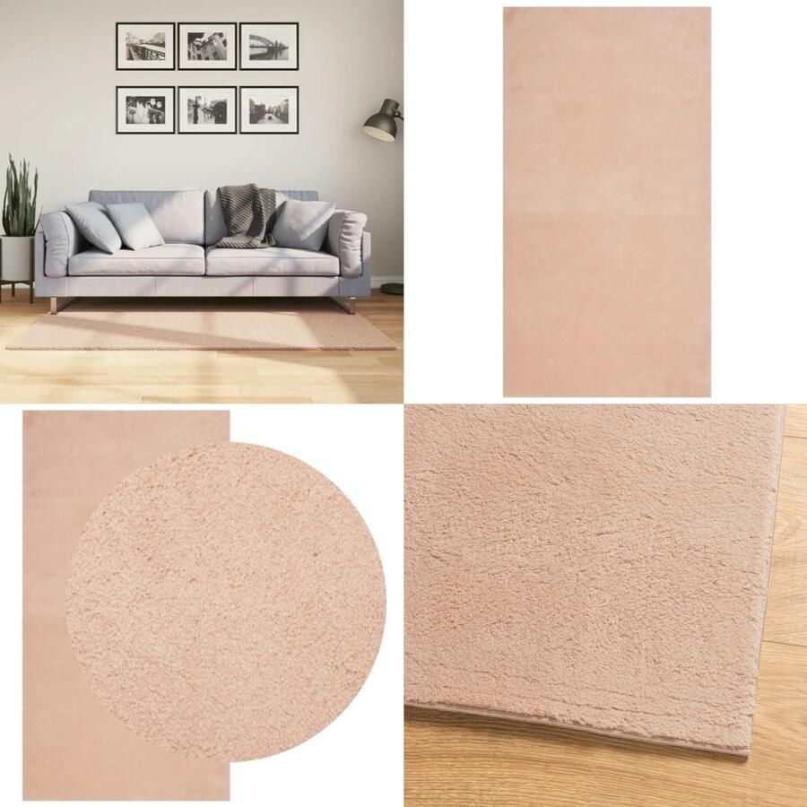VidaXL Vloerkleed HUARTE laagpolig zacht wasbaar 80x150 cm roze Vloerkleed Vloerkleden Tapijt Vloerbedekking