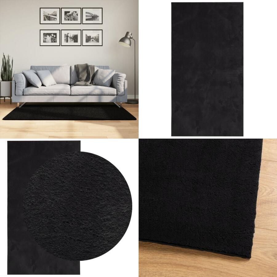 VidaXL Vloerkleed HUARTE laagpolig zacht wasbaar 80x150 cm zwart Vloerkleed Vloerkleden Tapijt Vloerbedekking