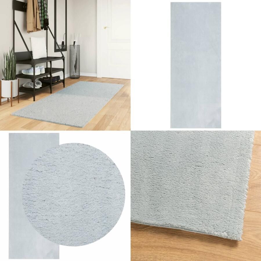 VidaXL Vloerkleed HUARTE laagpolig zacht wasbaar 80x200 cm blauw Vloerkleed Vloerkleden Tapijt Vloerbedekking