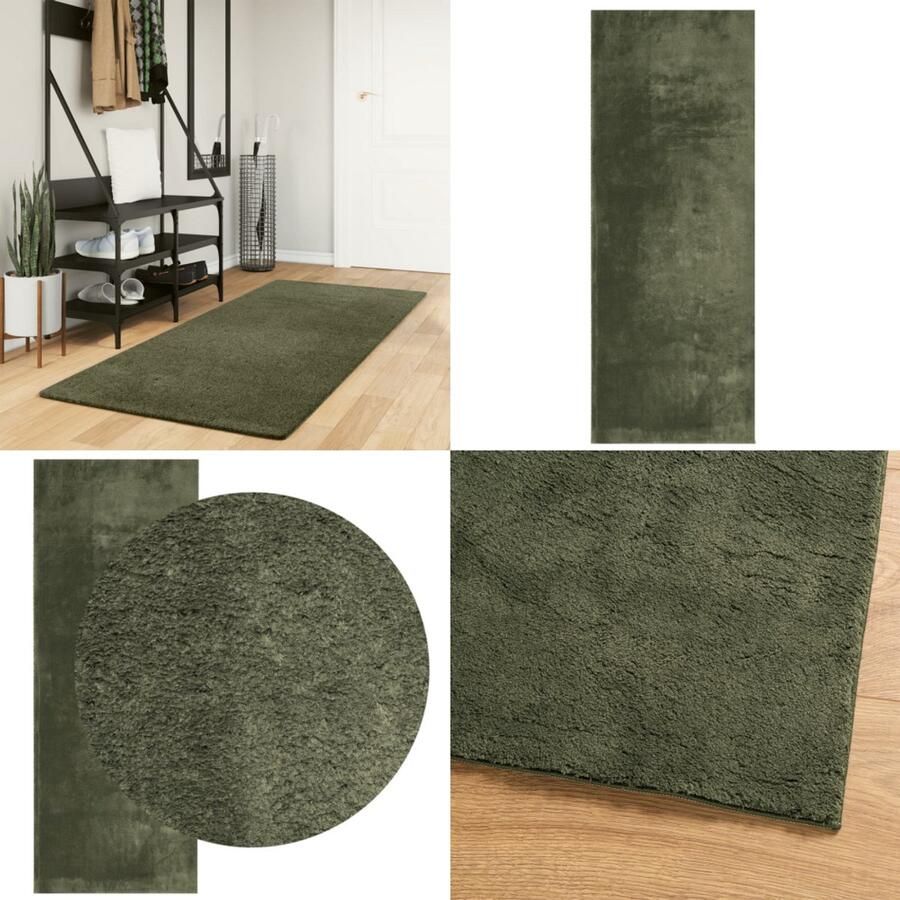 VidaXL Vloerkleed HUARTE laagpolig zacht wasbaar 80x200 cm bosgroen Vloerkleed Vloerkleden Tapijt Vloerbedekking