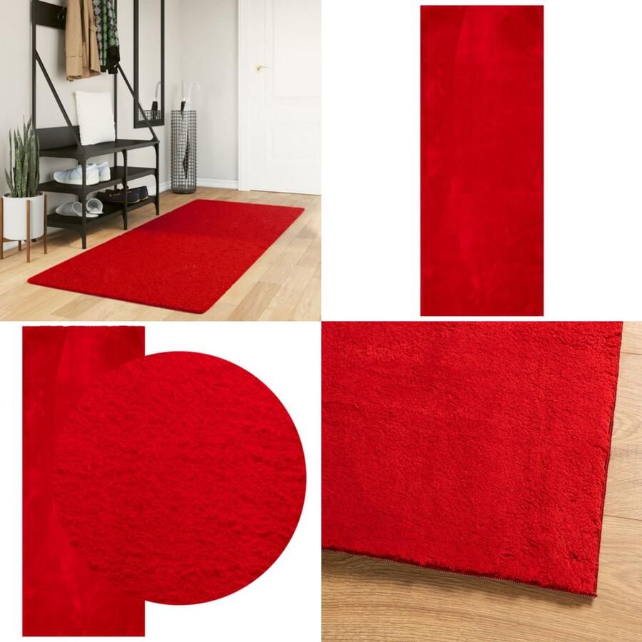 VidaXL Vloerkleed HUARTE laagpolig zacht wasbaar 80x200 cm rood Vloerkleed Vloerkleden Tapijt Vloerbedekking