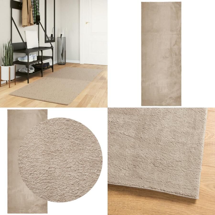 VidaXL Vloerkleed HUARTE laagpolig zacht wasbaar 80x200 cm zandkleurig Vloerkleed Vloerkleden Tapijt Vloerbedekking