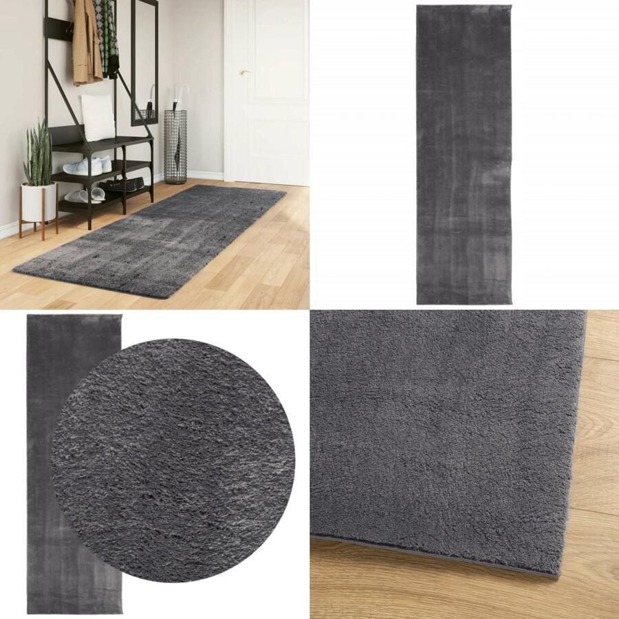 VidaXL Vloerkleed HUARTE laagpolig zacht wasbaar 80x250 cm antraciet Vloerkleed Vloerkleden Tapijt Vloerbedekking