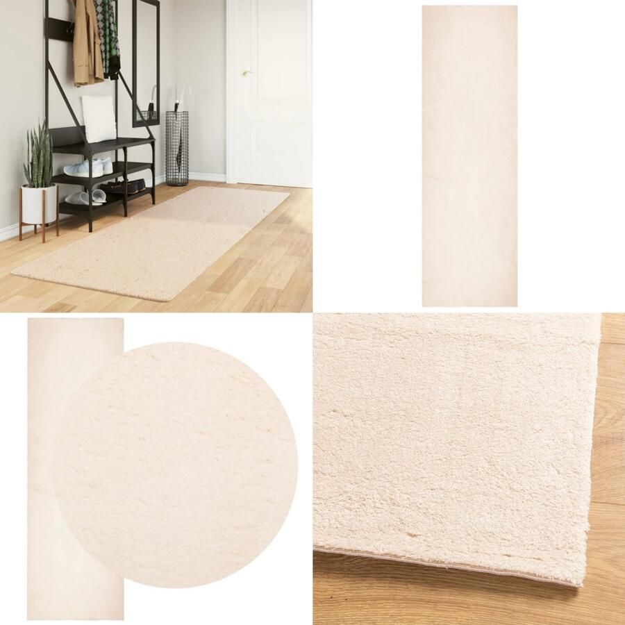 VidaXL Vloerkleed HUARTE laagpolig zacht wasbaar 80x250 cm beige Vloerkleed Vloerkleden Tapijt Vloerbedekking