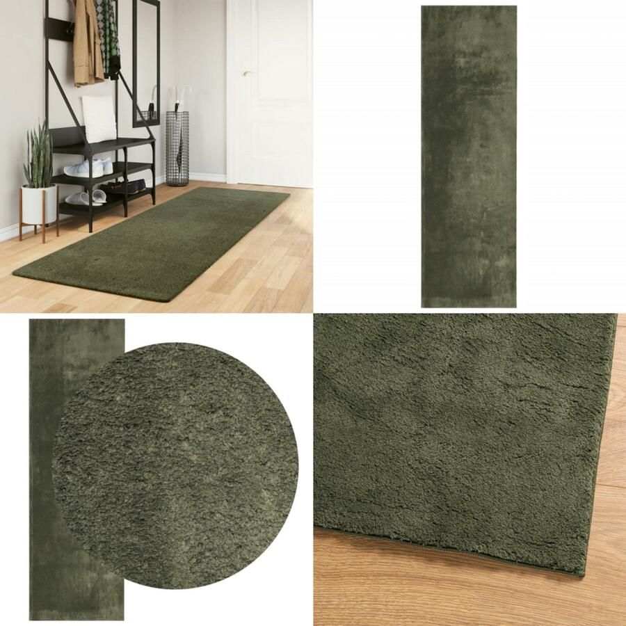 VidaXL Vloerkleed HUARTE laagpolig zacht wasbaar 80x250 cm bosgroen Vloerkleed Vloerkleden Tapijt Vloerbedekking