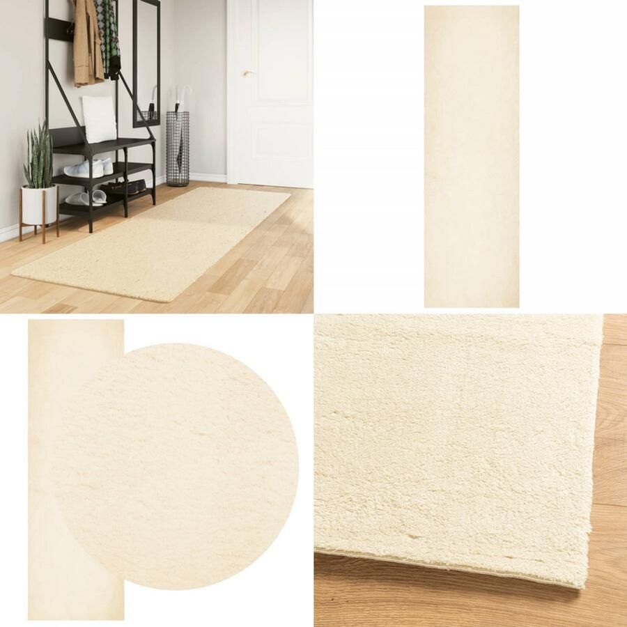 VidaXL Vloerkleed HUARTE laagpolig zacht wasbaar 80x250 cm crème Vloerkleed Vloerkleden Tapijt Vloerbedekking